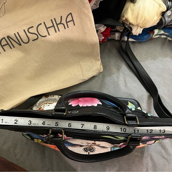 Anuschka Black Bag with Floral and Skull Art - Picture 2 of 4